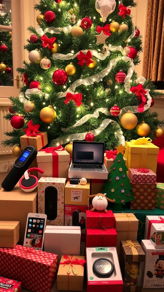 A collection of Christmas gifts under a decorated tree, showcasing diverse gift options.